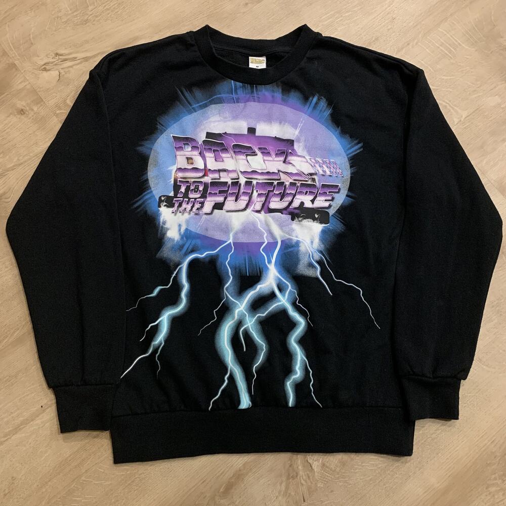 Back To The Future Lightning Delorean Men's Medium M Universal Black Movie AOP
